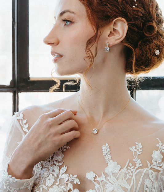 Asscher Cut Necklace in White CZ by Chloe + Lois Bridal Jewelry