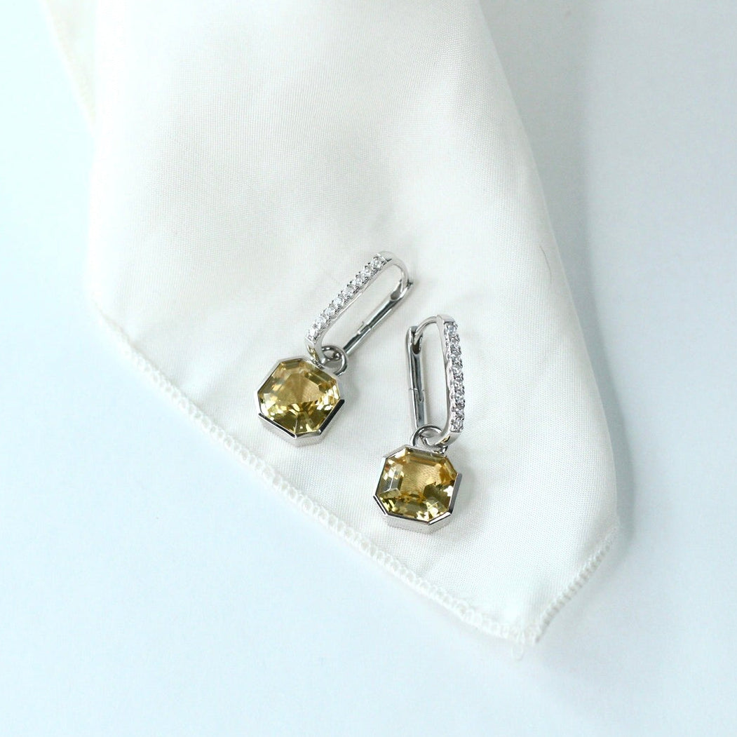 Luxe Asscher Hoops in Champagne CZ