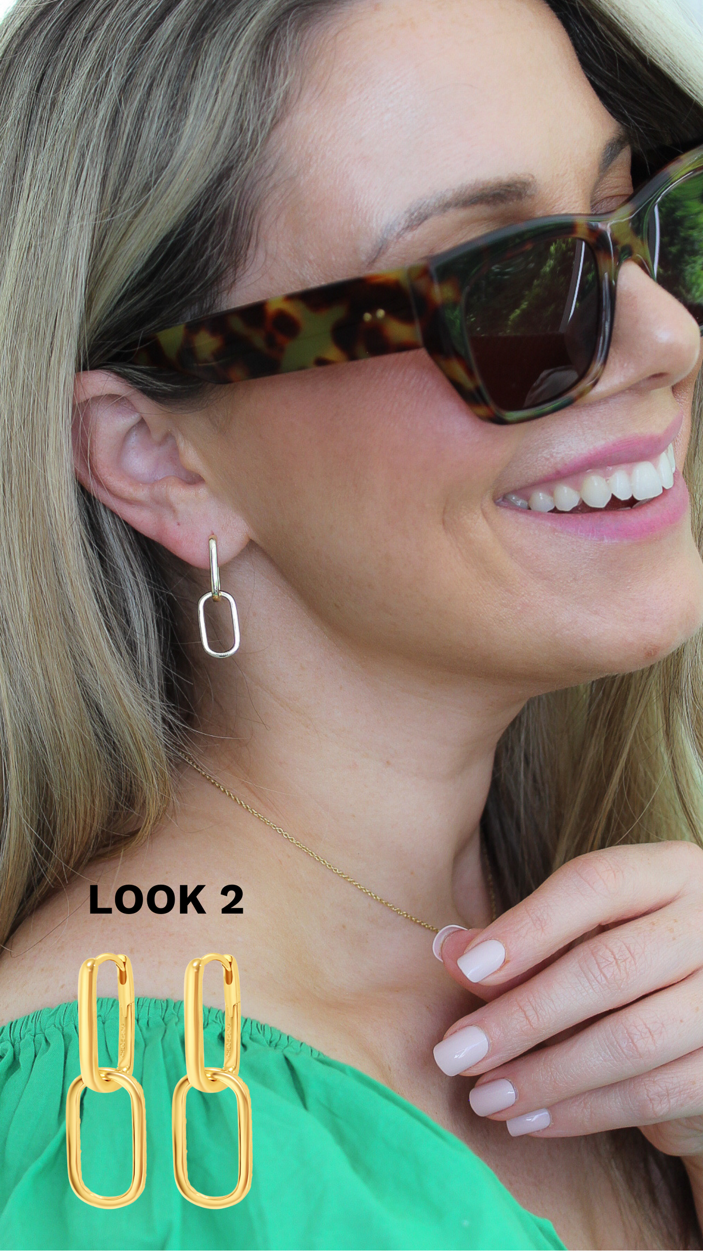 Luxe Link Hoops in White CZ