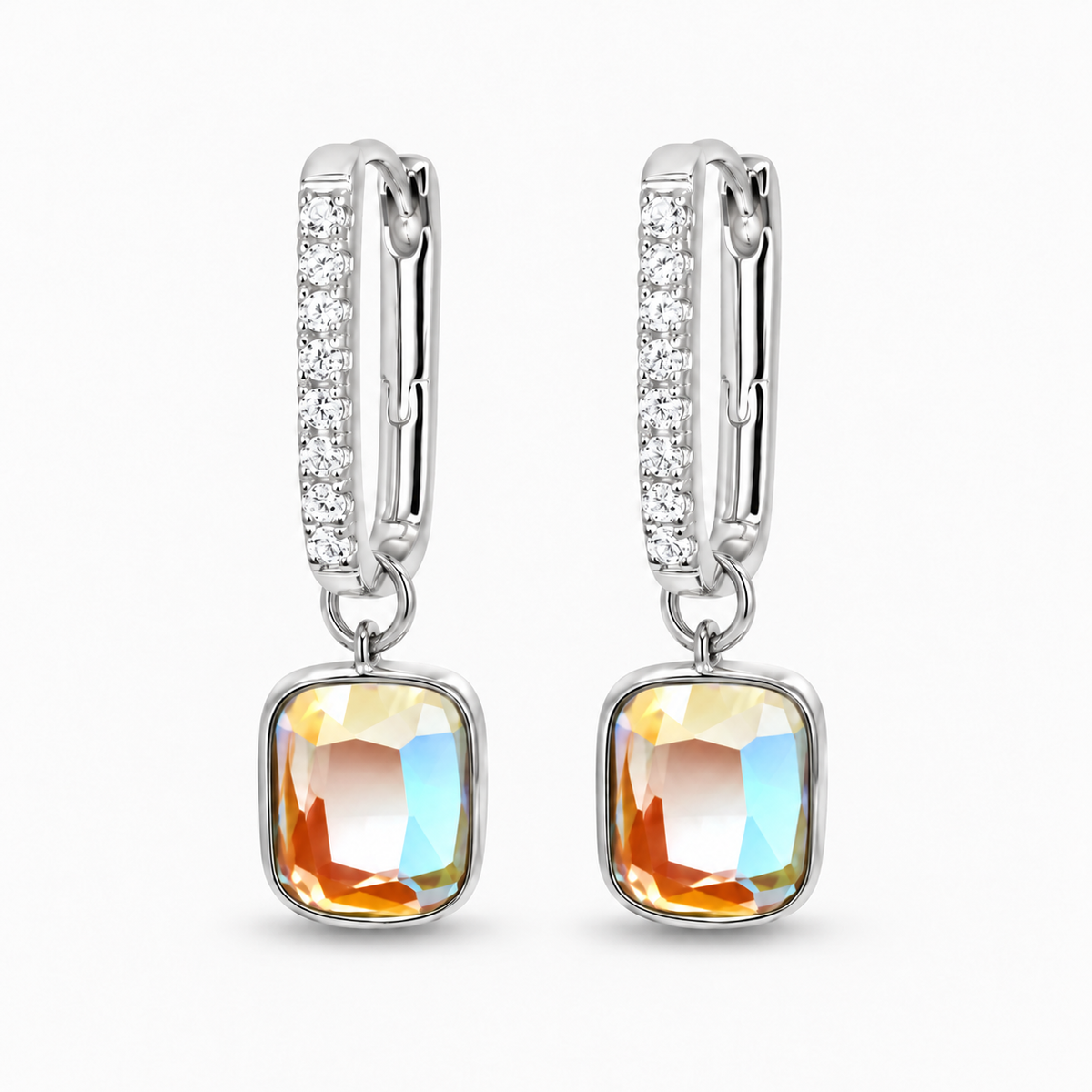 Pavé Cushion Hoops in Angel Aura Quartz