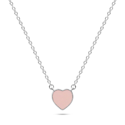 Chloe + Lois Pink Enamel Heart Necklace in Sterling Silver