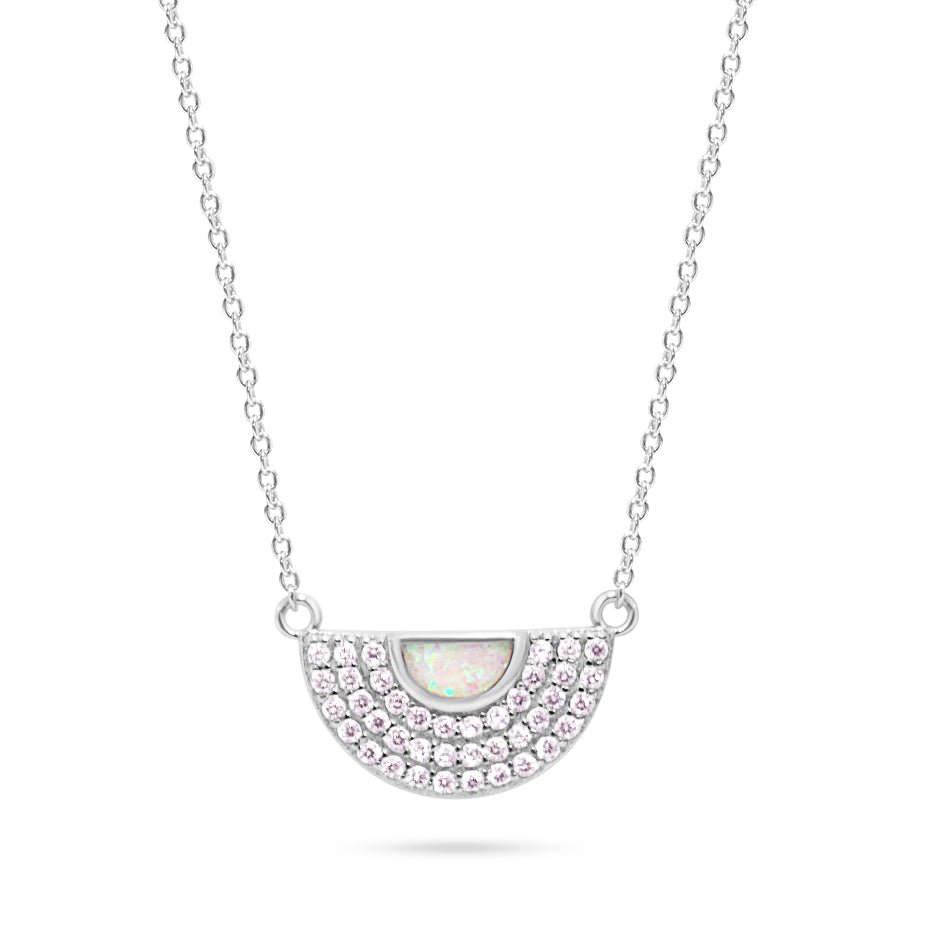 White Opal and Cubic Zirconia "MOD" Necklace Necklaces Chloe + Lois