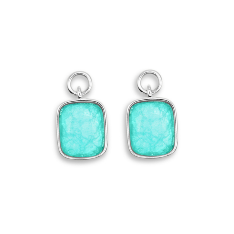 Chloe And Lois Hoop Earring Charms in Sterling Silver with Blue Green Capri Dream stone detail