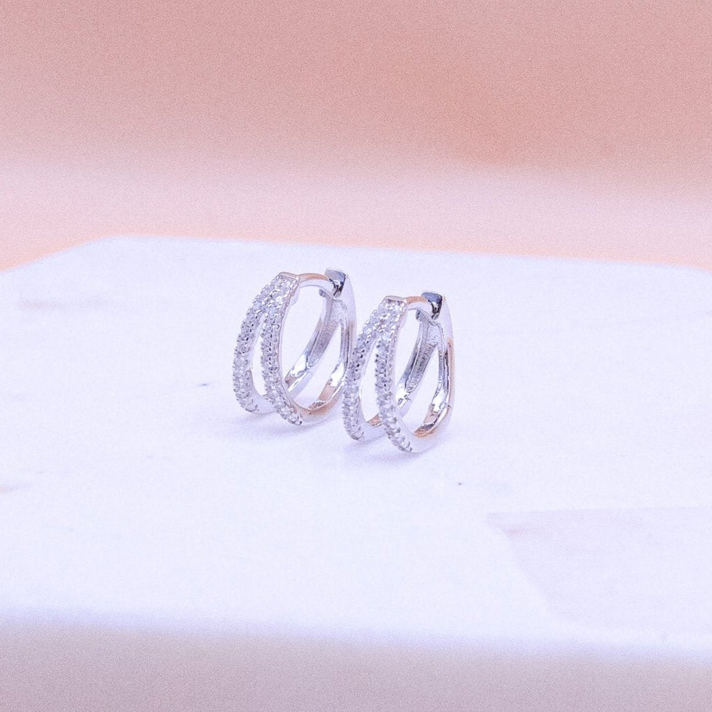 Chloe + Lois Sterling Silver Split 
Pave Huggie Hoops with white CZ