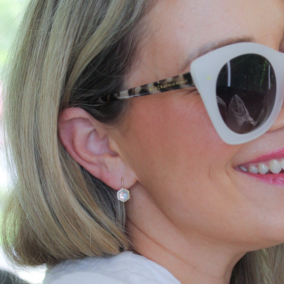 Chloe + Lois Hexagon Shaped Leverback Earrings in Angel Aura Quartz