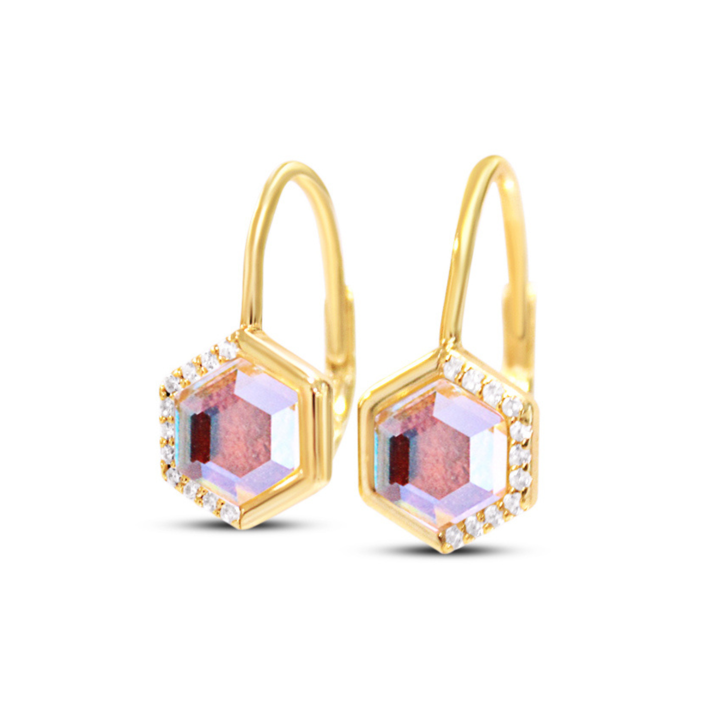 Chloe + Lois Hexagon Shaped Leverback Earrings in Angel Aura Quartz