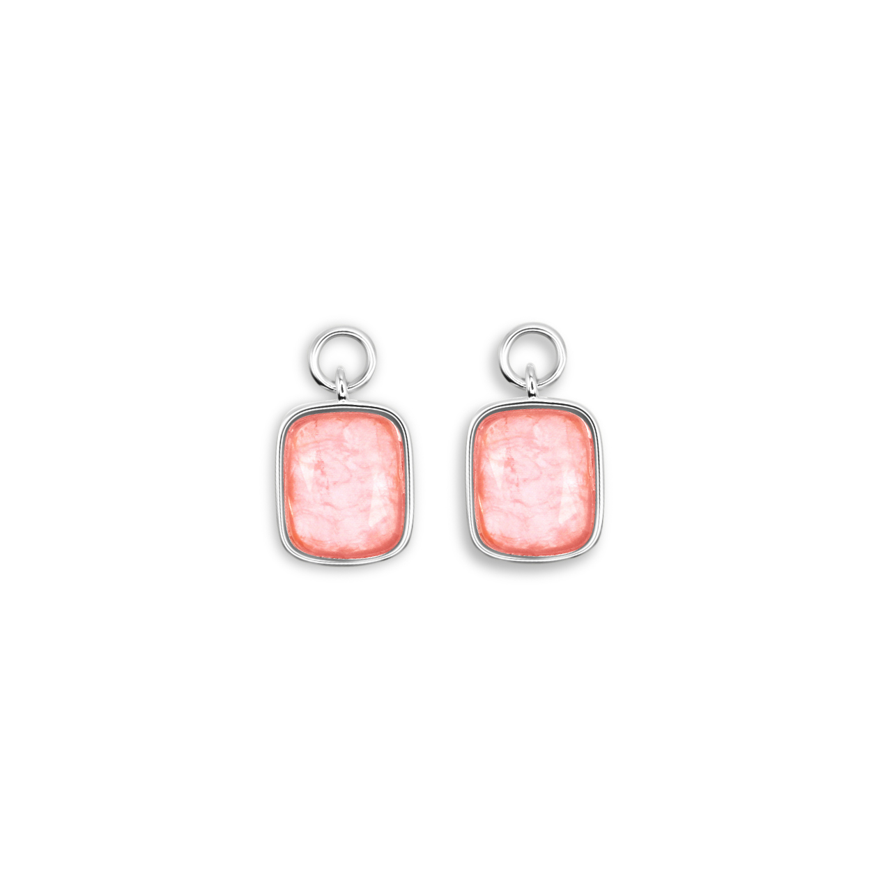 Interchangeable hoop earring charm in sterling silver with pink stone detail