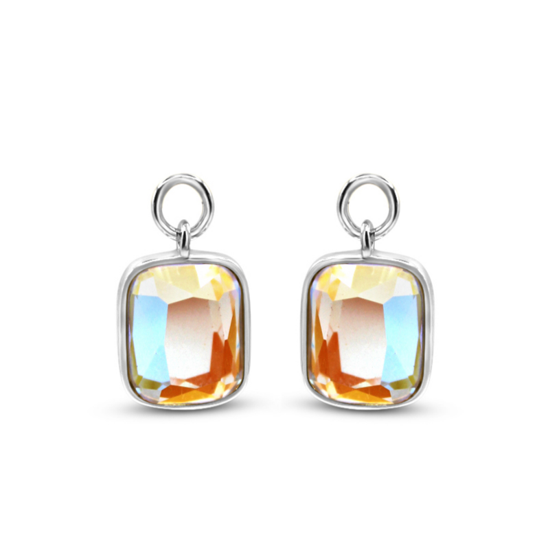 Interchangeable hoop earring charm in sterling silver with iridescent stone detail