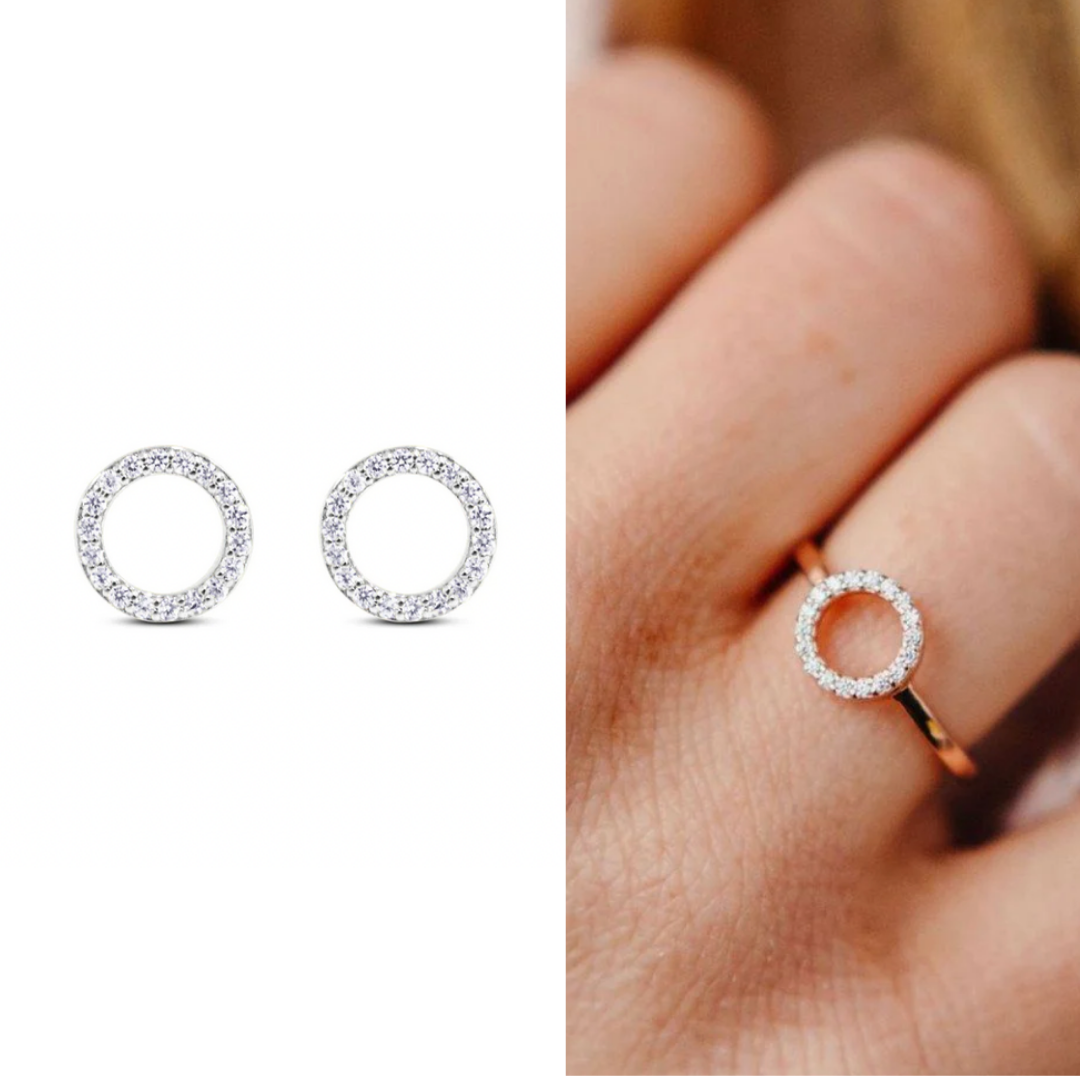 Chloe + Lois Circle Pave Ring and Earring Bundle Set