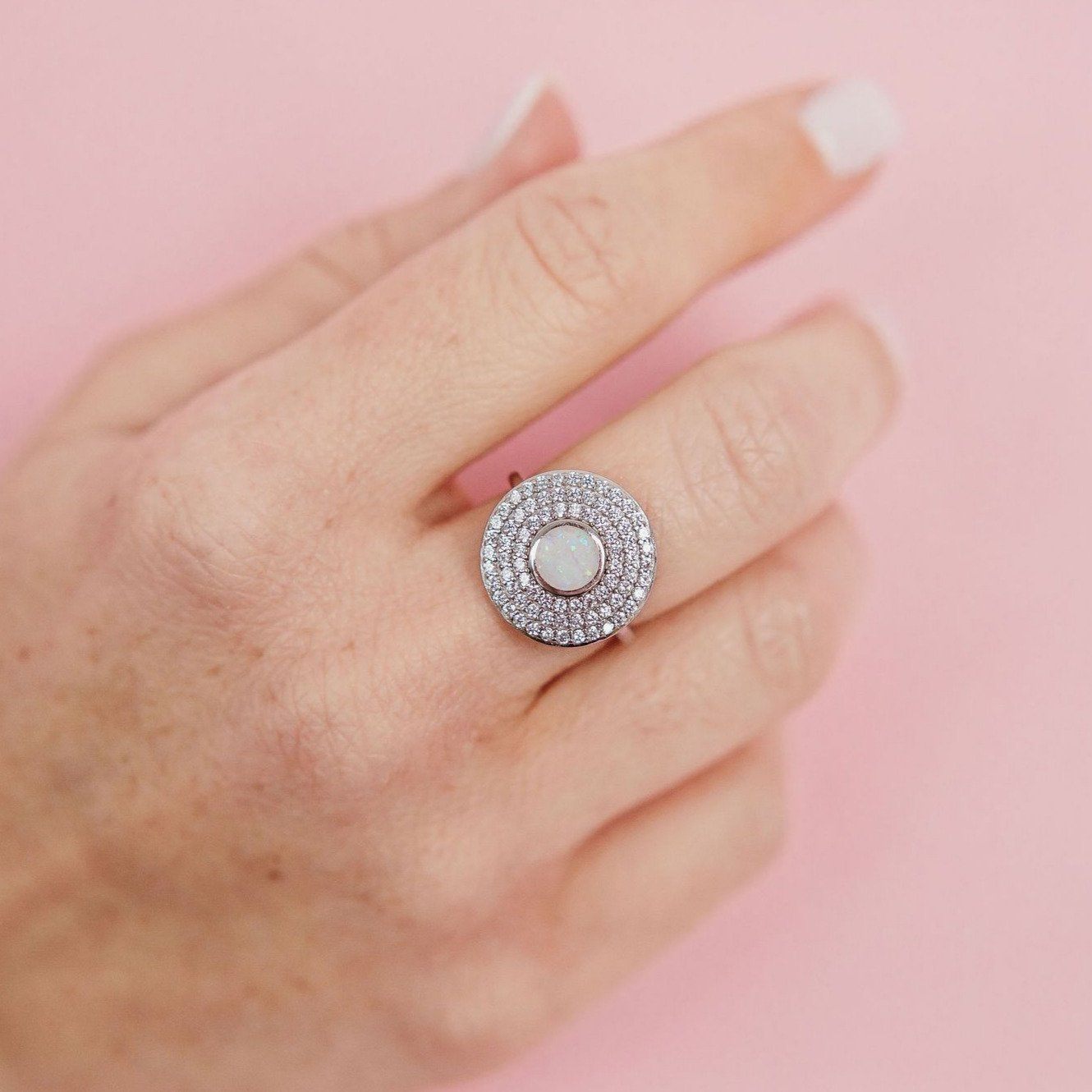 White Opal and Cubic Zirconia "MOD" Statement Ring Chloe + Lois