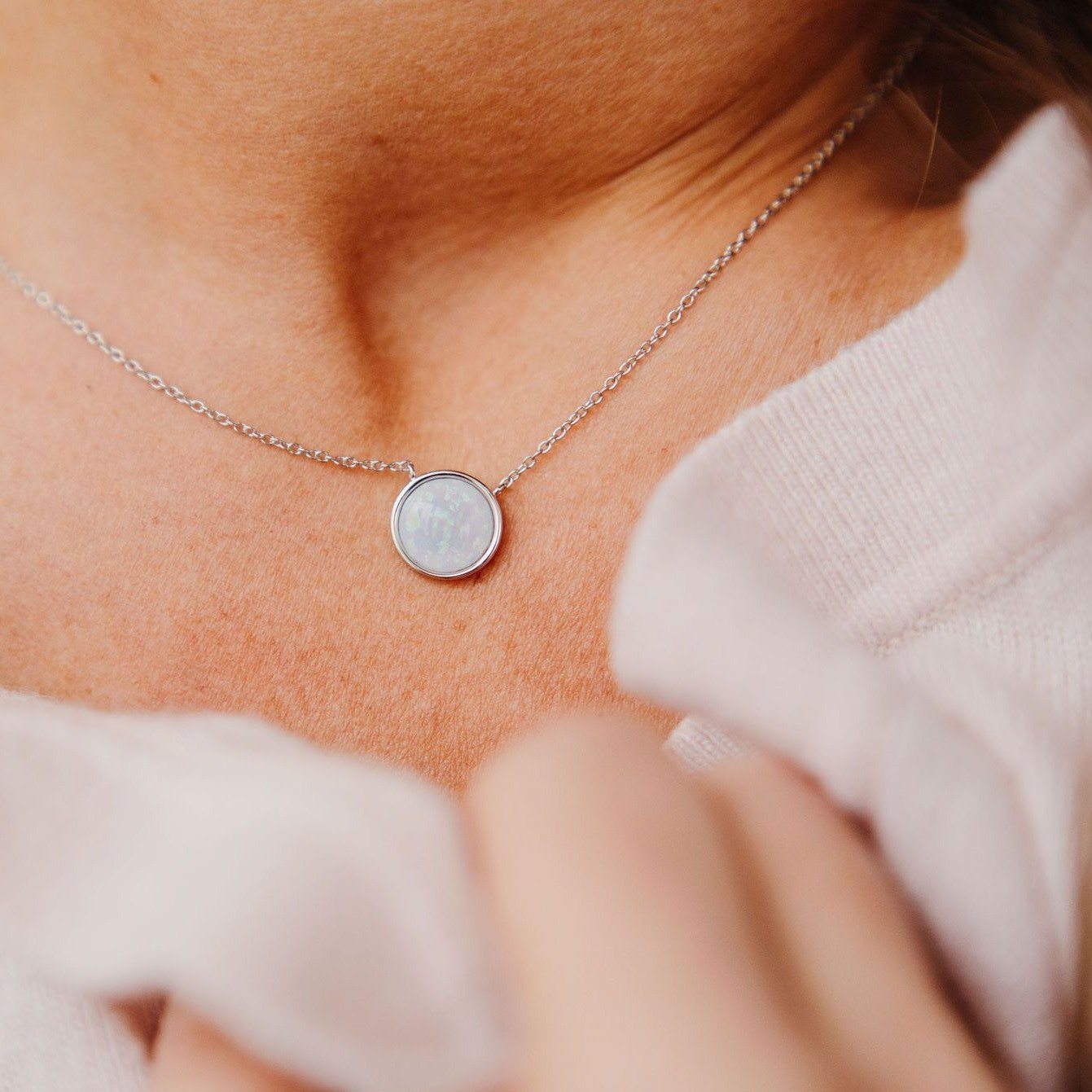 Milky Blue Opal Solitaire Necklace Necklaces Chloe + Lois