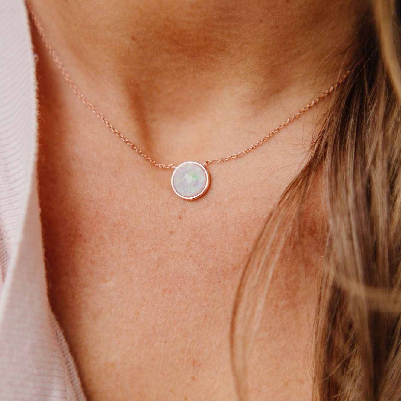 Milky Blue Opal Solitaire Necklace Necklaces Chloe + Lois