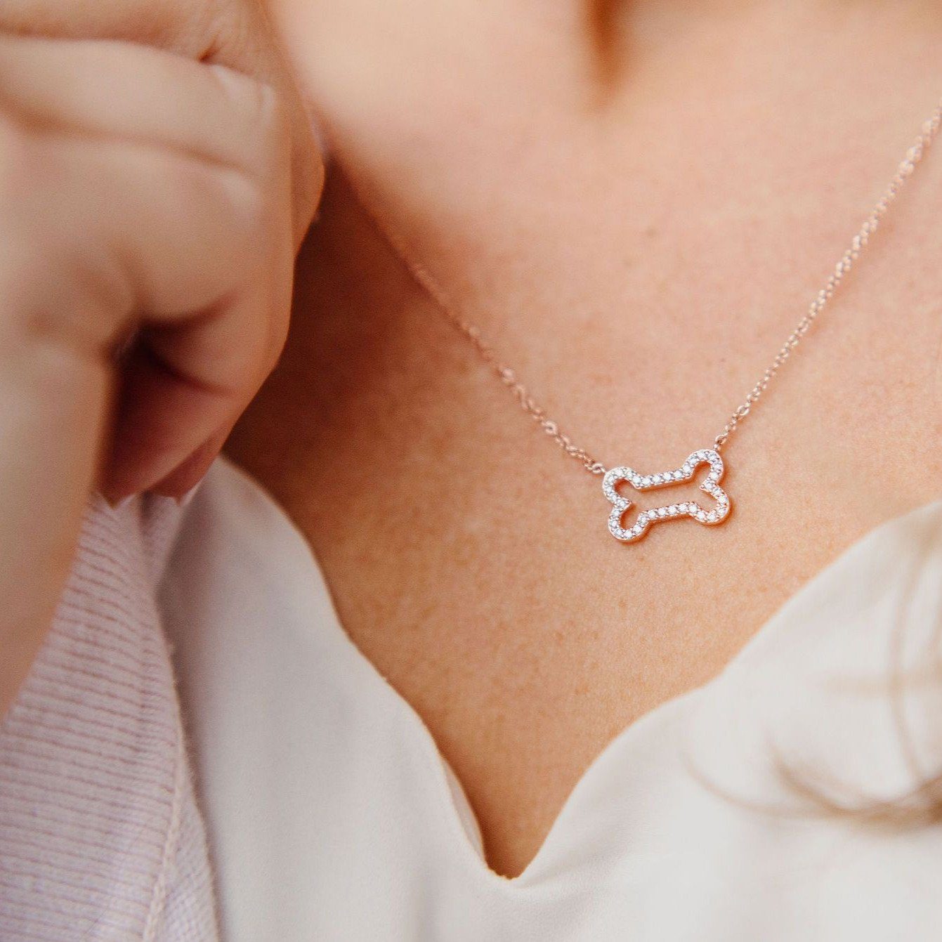 Glittering Pavé Dog Bone Necklace Necklaces Chloe + Lois