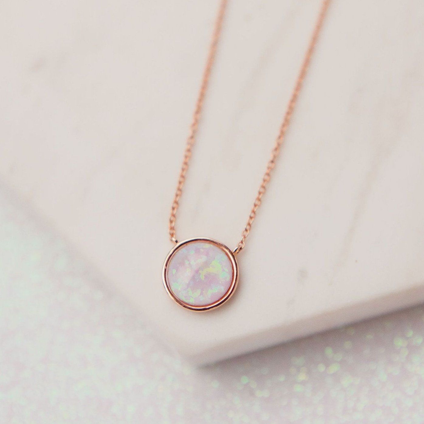 Milky Blue Opal Solitaire Necklace Necklaces Chloe + Lois Rose Gold