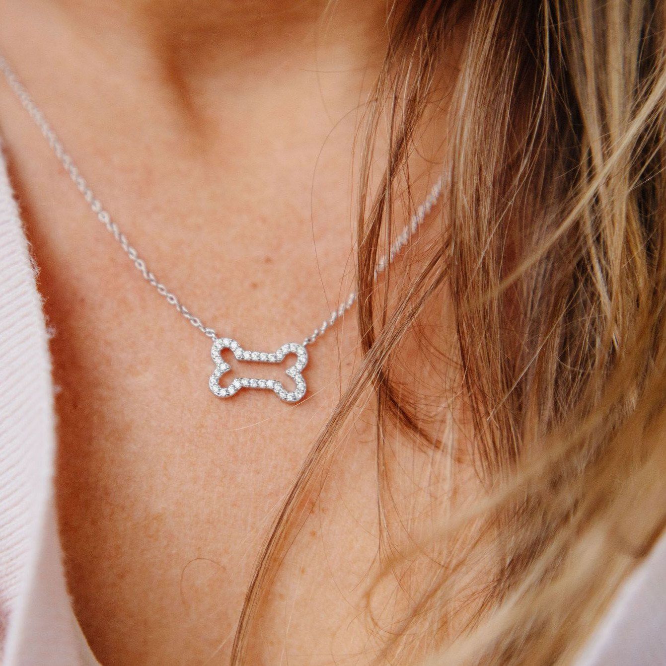 Glittering Pavé Dog Bone Necklace Necklaces Chloe + Lois