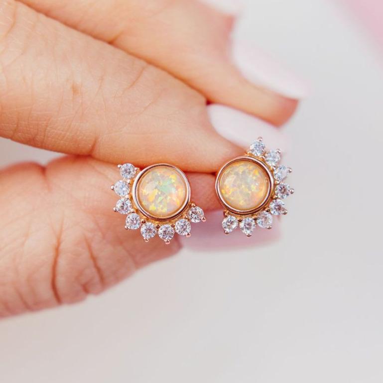 "Lois" Studs in White Opal Earrings Chloe + Lois Rose Gold