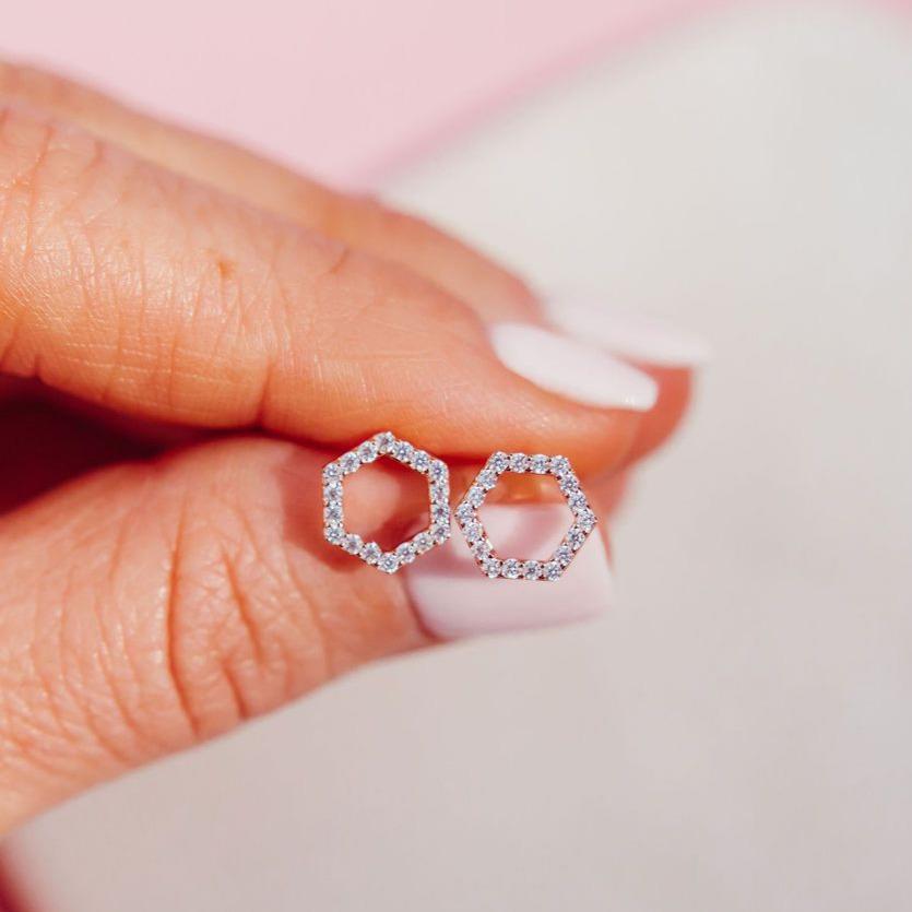 Slim Sparkling Hex Studs Earrings Chloe + Lois