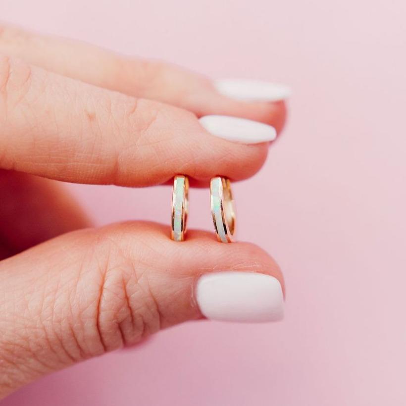Milky Blue Opal Slim Huggie Hoops EARRINGS Chloe + Lois