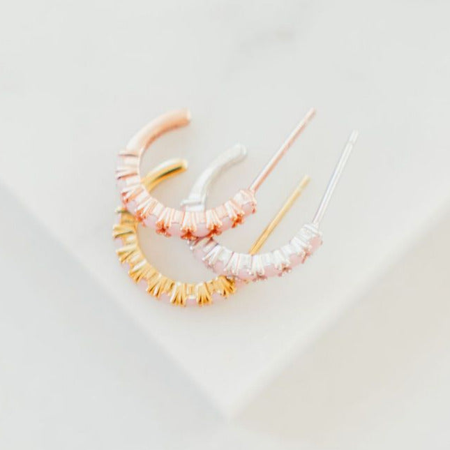 Pavé Hoops in Milky Pink CZ