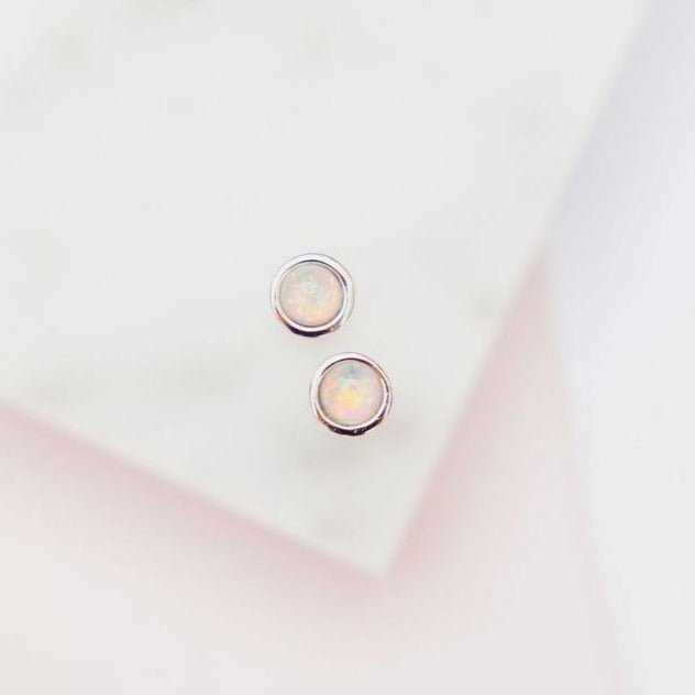White Opal Glow Dot Studs Earrings Chloe + Lois