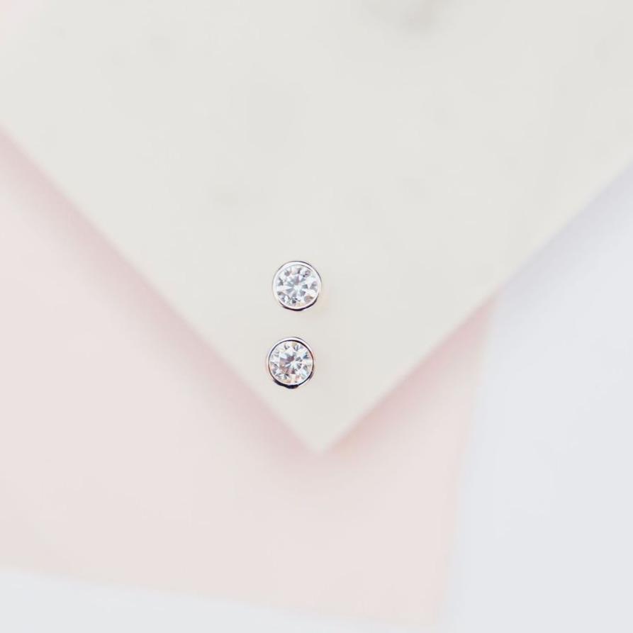 White Cubic Zirconia Sparkle Dot Studs Earrings Chloe + Lois