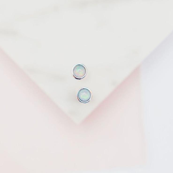 Milky Blue Opal Glow Dot Studs Earrings Chloe + Lois