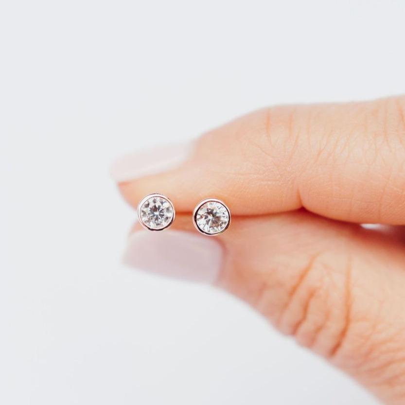 White Cubic Zirconia Sparkle Dot Studs Earrings Chloe + Lois