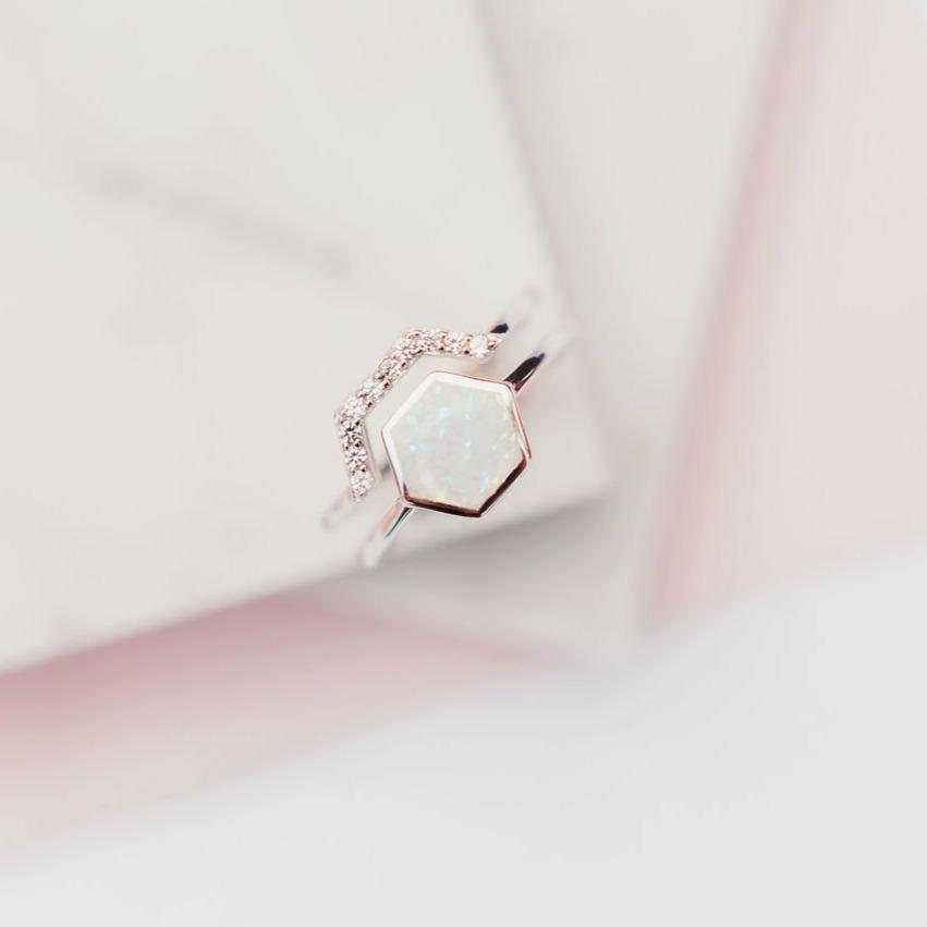 White Opal Stardust Stacking Ring Rings Chloe + Lois