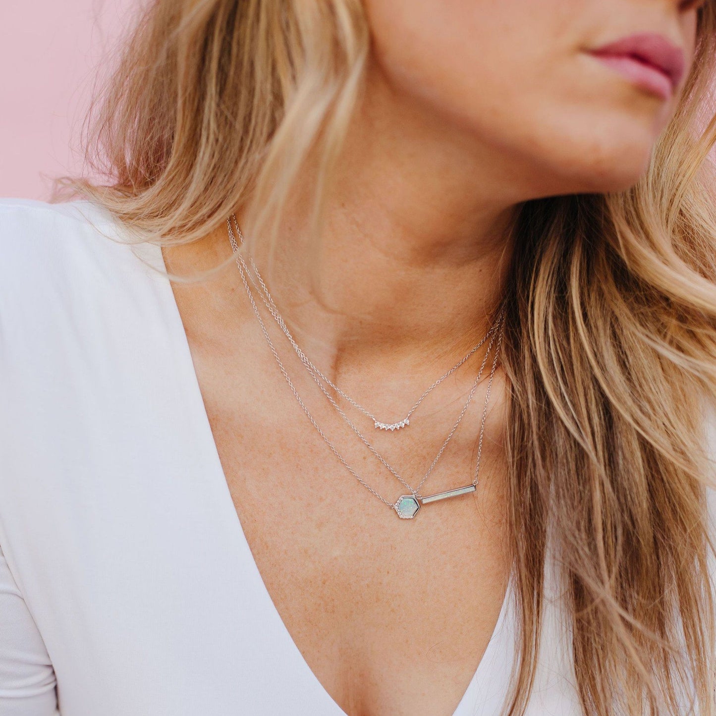 Milky Blue Opal Bar Layering Necklace Necklaces Chloe + Lois