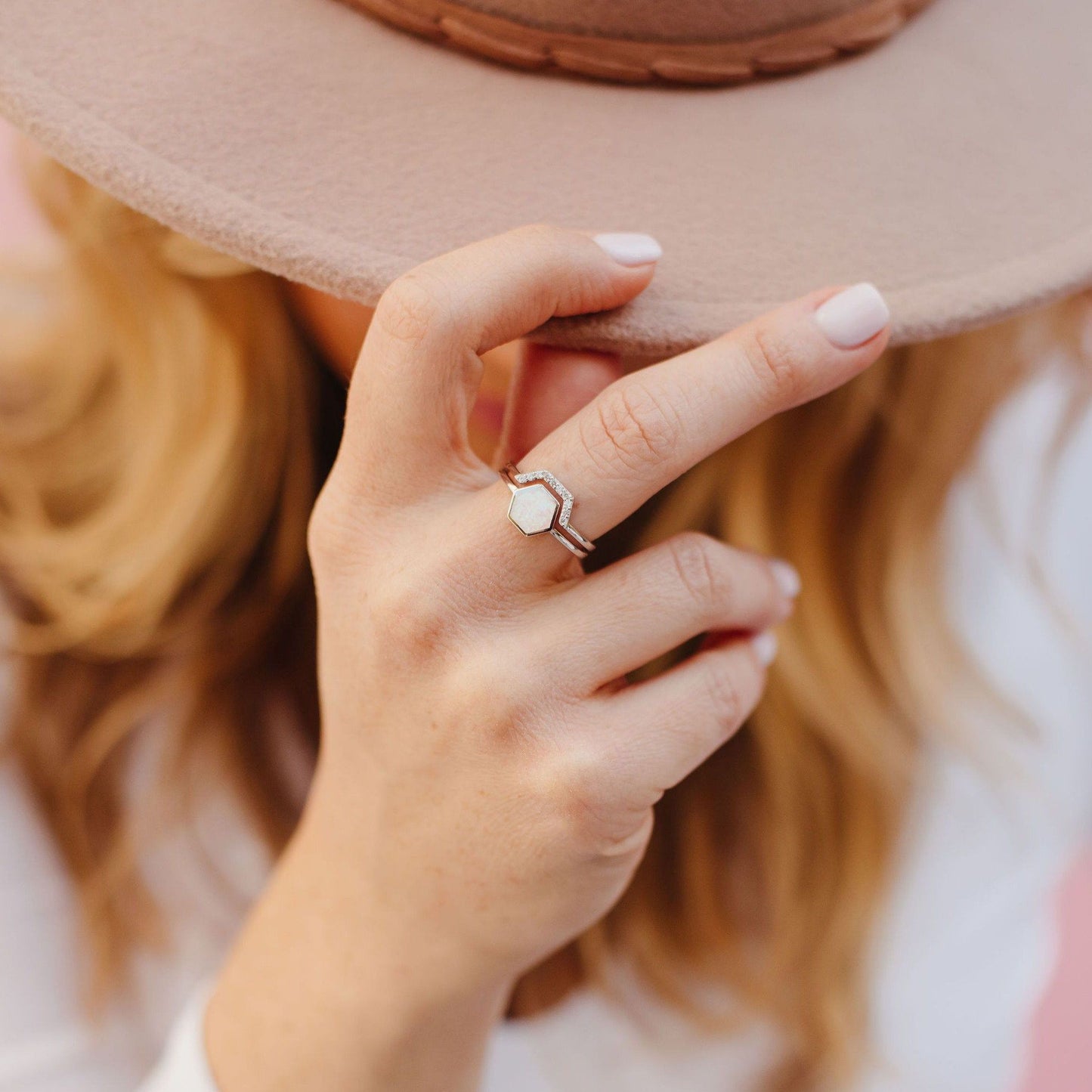 White Opal Stardust Stacking Ring Rings Chloe + Lois