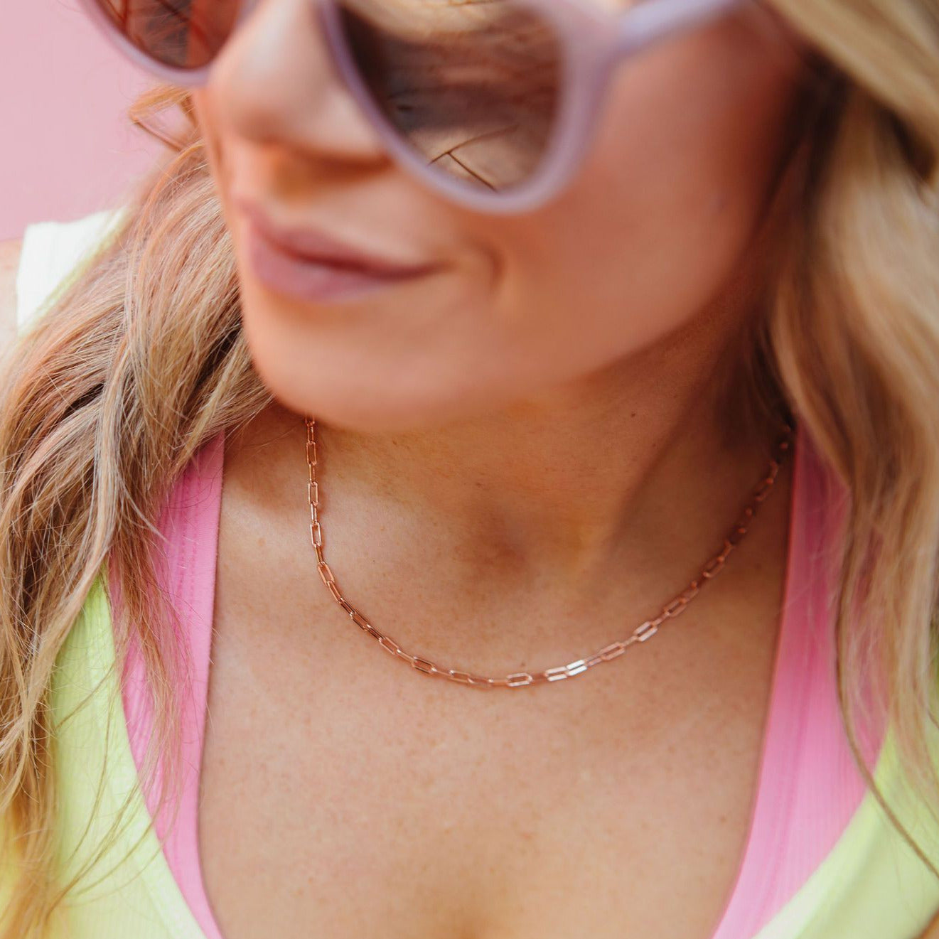 CHLOE + LOIS ROSE GOLD PAPERCLIP NECKLACE