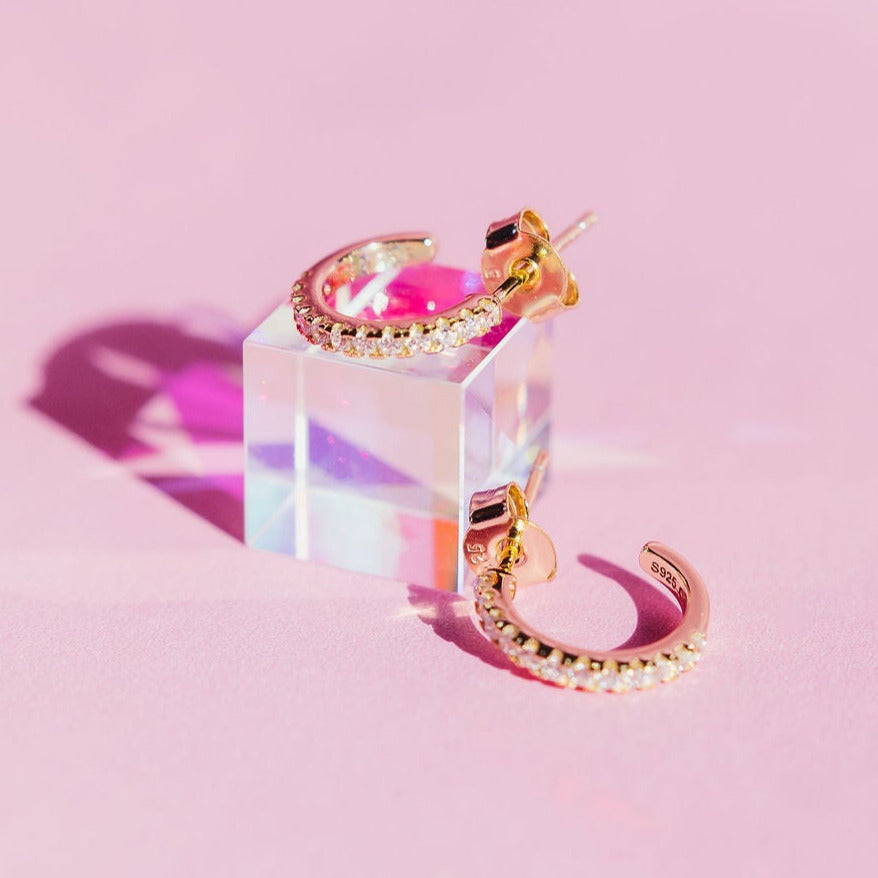 Chloe + Lois Pave Huggie Hoops in 14k Gold