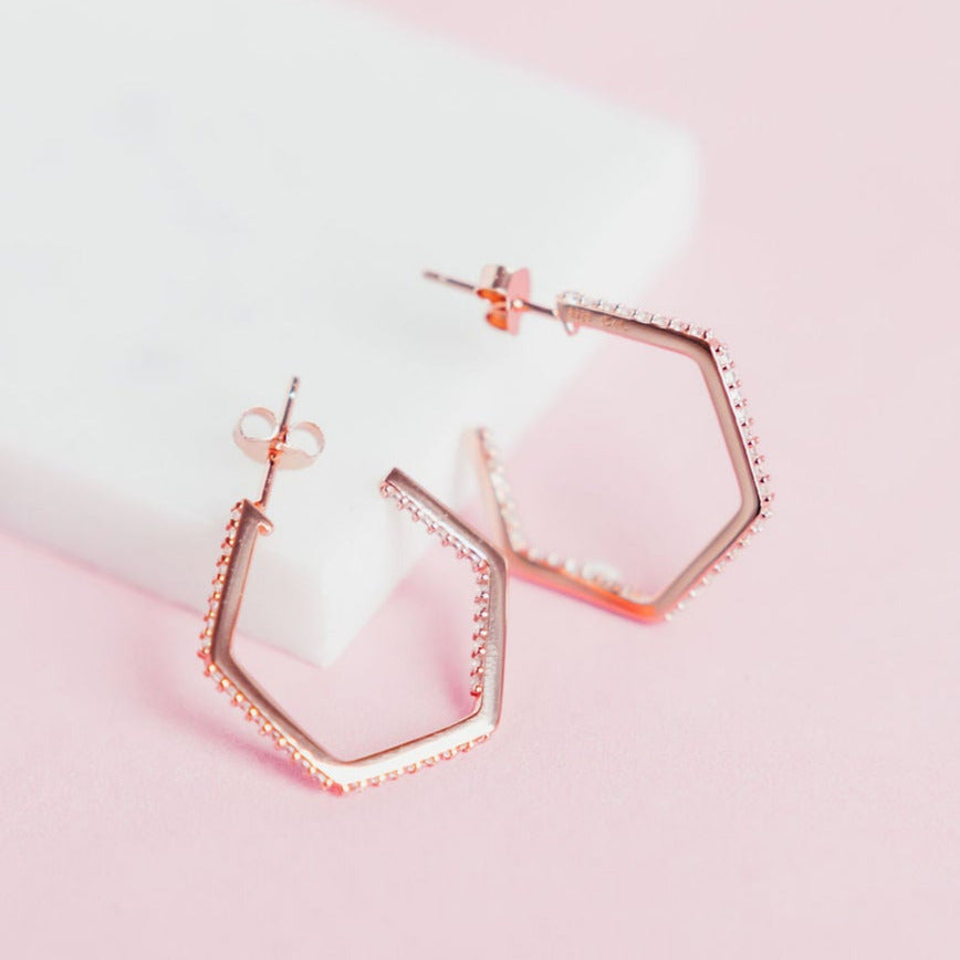 Rose gold hexagon hot sale hoop earrings