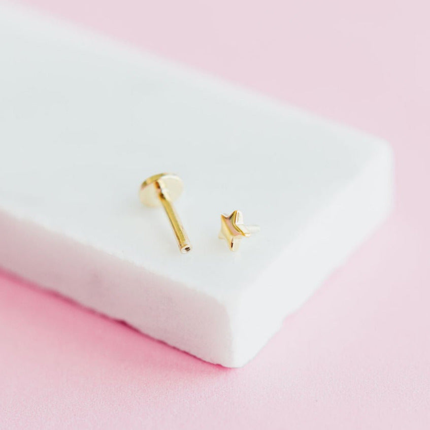 CHLOE + LOIS Screwfront Screwback Dainty Minimalist Star Stud in 14k Gold Plated Sterling Silver