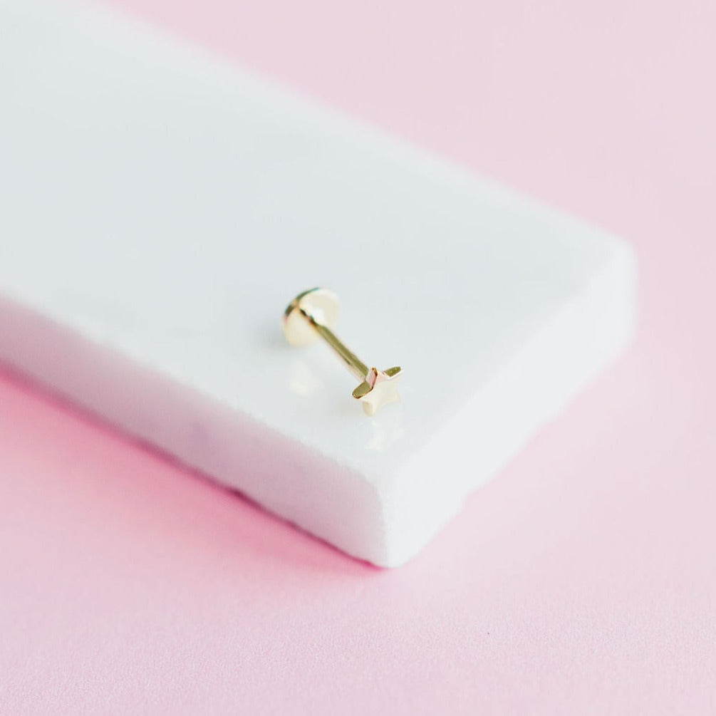 CHLOE + LOIS Screwfront Screwback Dainty Minimalist Star Stud in 14k Gold Plated Sterling Silver