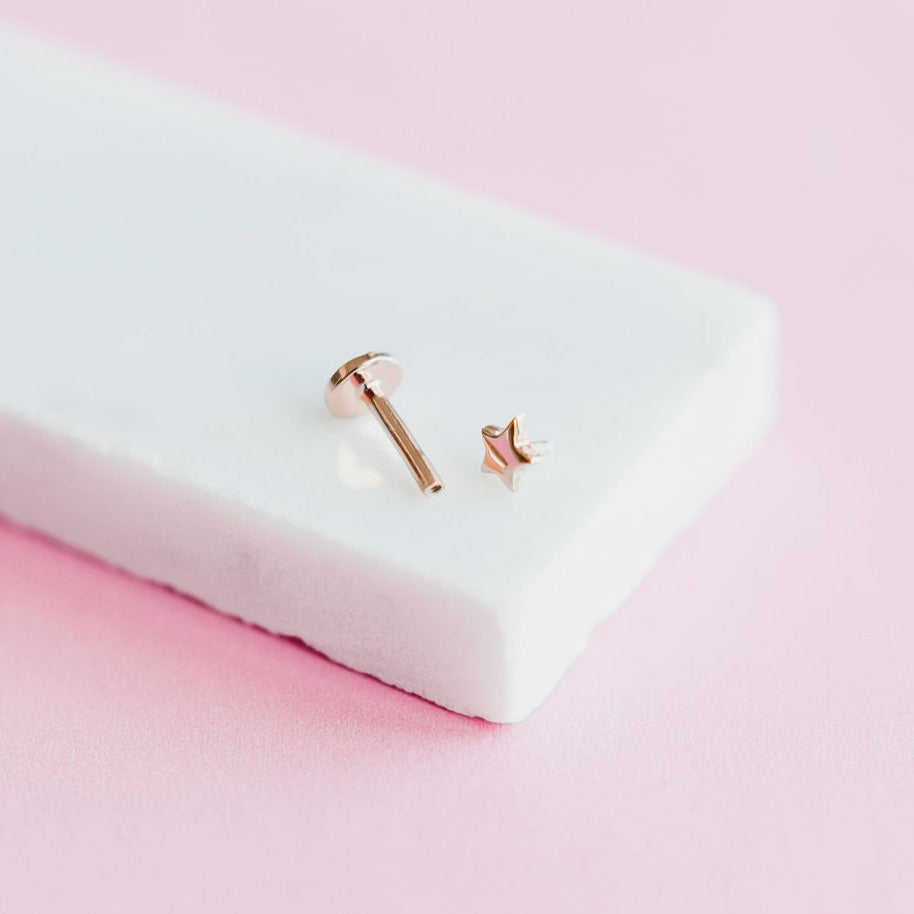 CHLOE + LOIS Screwfront Screwback Dainty Minimalist Star Stud Earring in Rose Gold Plated Sterling Silver