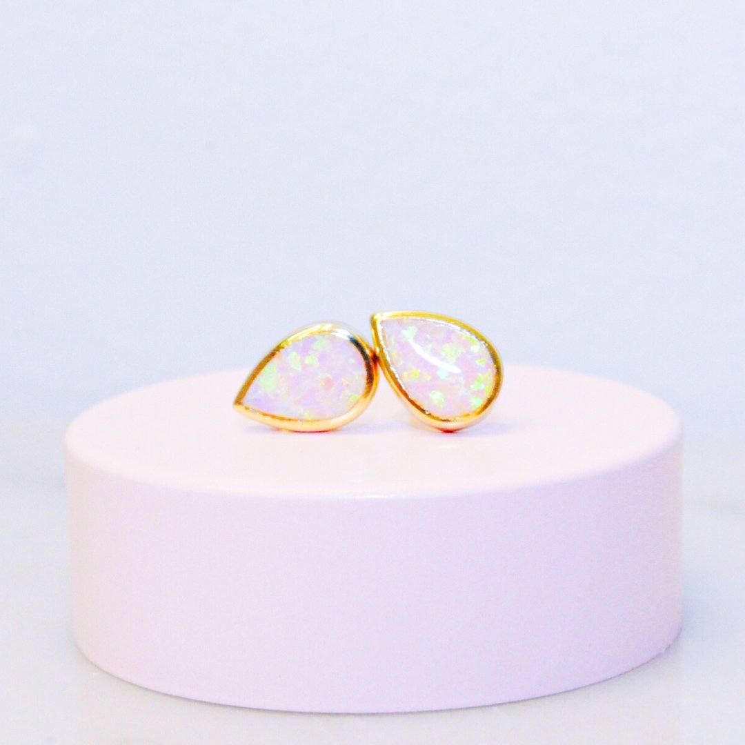 14k Gold Pink Opal "Drop of Rosé" Stud Earrings Earrings Chloe + Lois