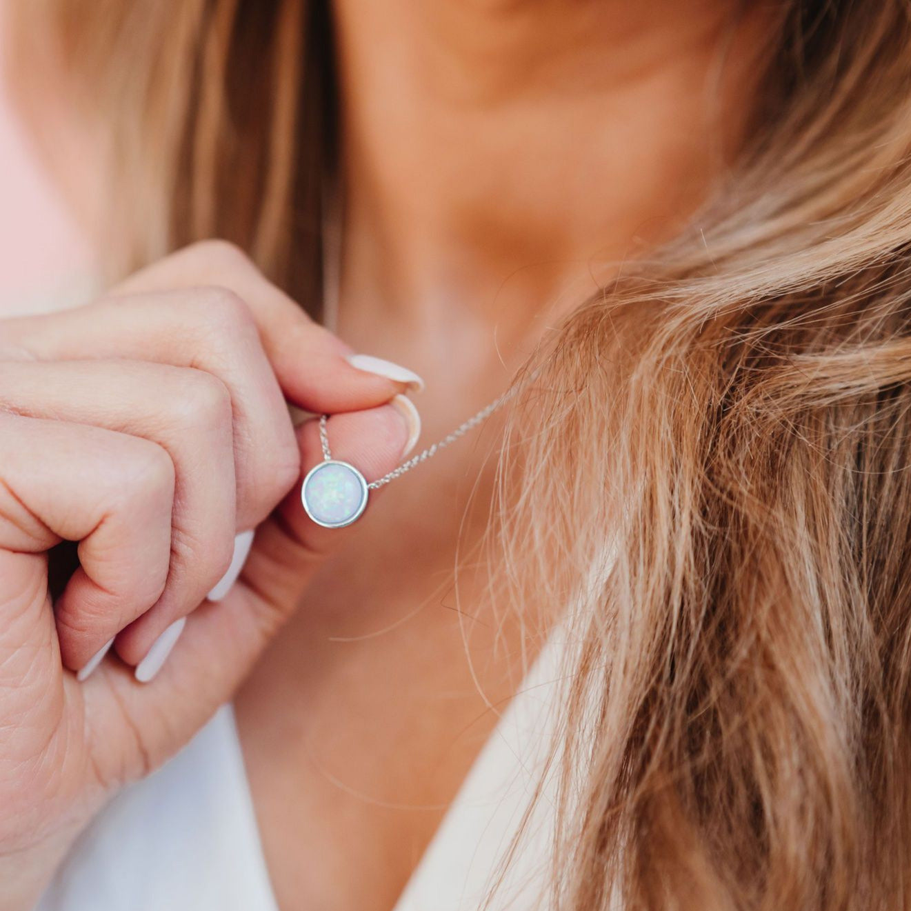 Chloe + Lois Milky Blue Opal Solitaire Necklace