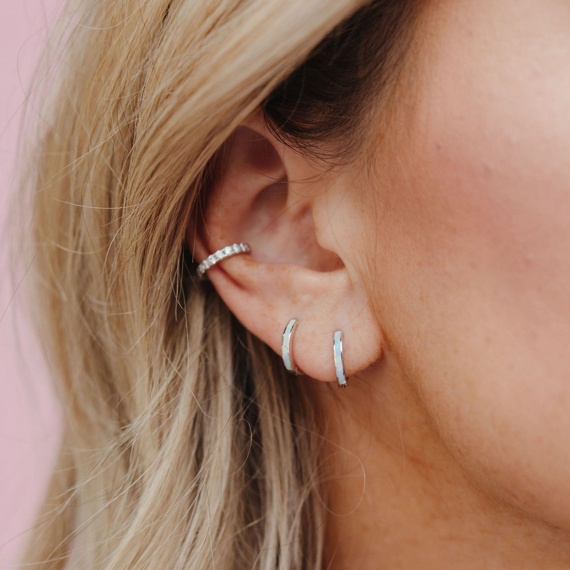 Milky Blue Opal Slim Huggie Hoops HOOP EARRINGS Chloe + Lois