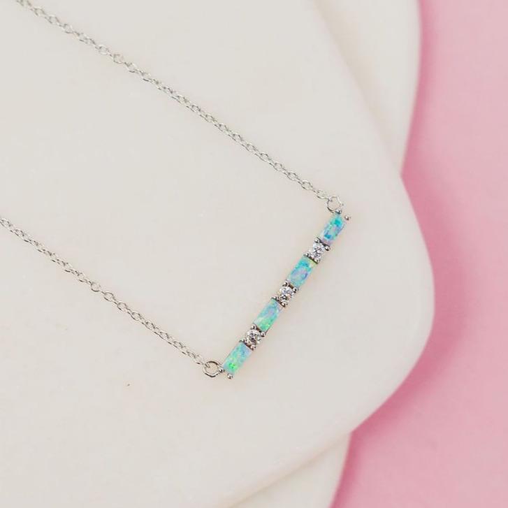 Baguette Bar Necklace in Opal + Cubic Zirconia Necklaces Chloe + Lois