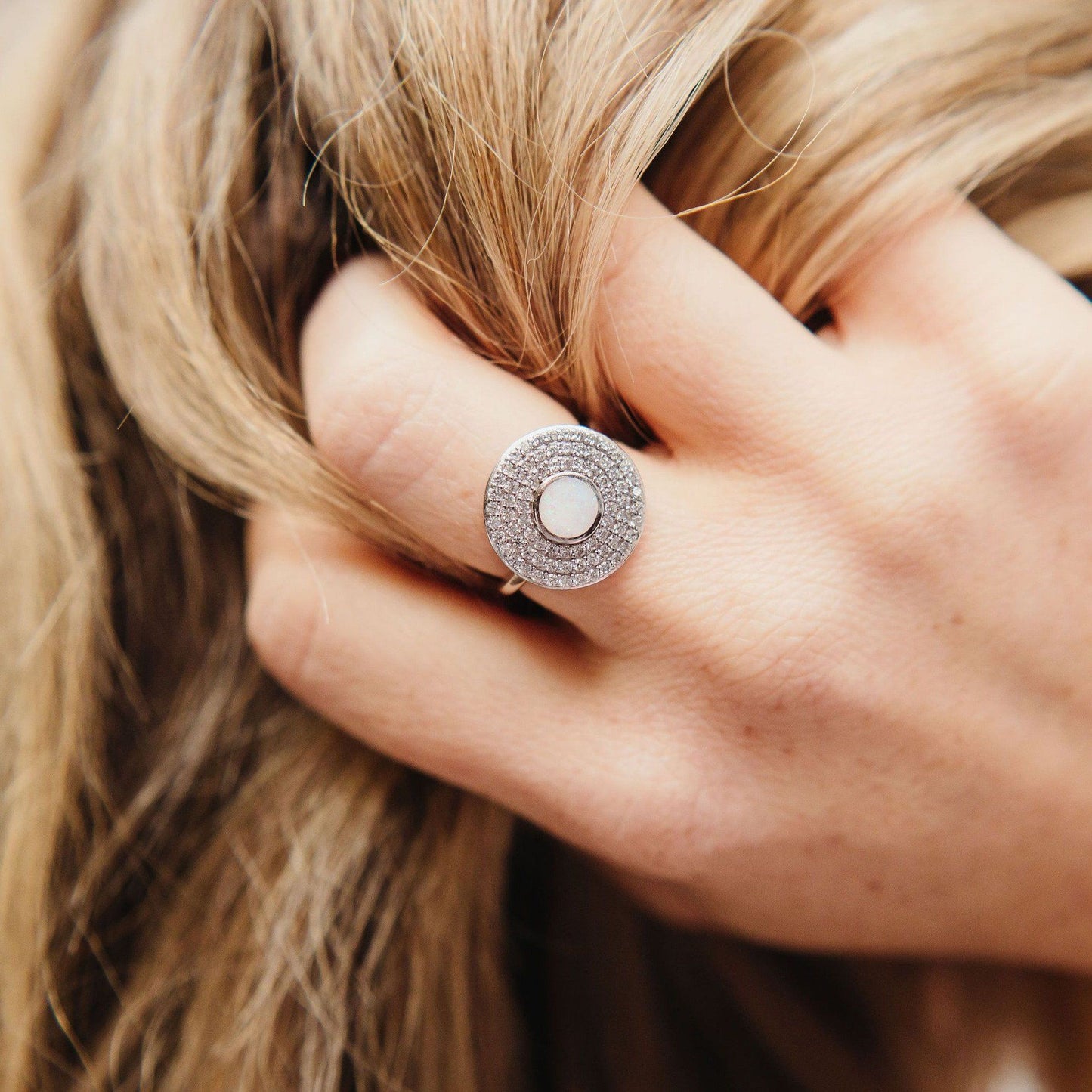 White Opal and Cubic Zirconia "MOD" Statement Ring Necklaces Chloe + Lois
