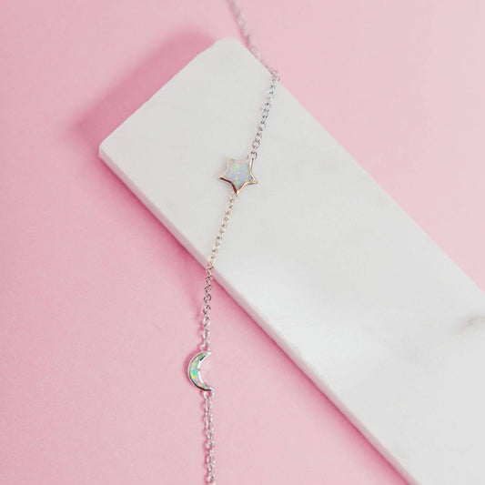 "Starry Night" Moon + Star Bracelet in White Opal BRACELETS Chloe + Lois