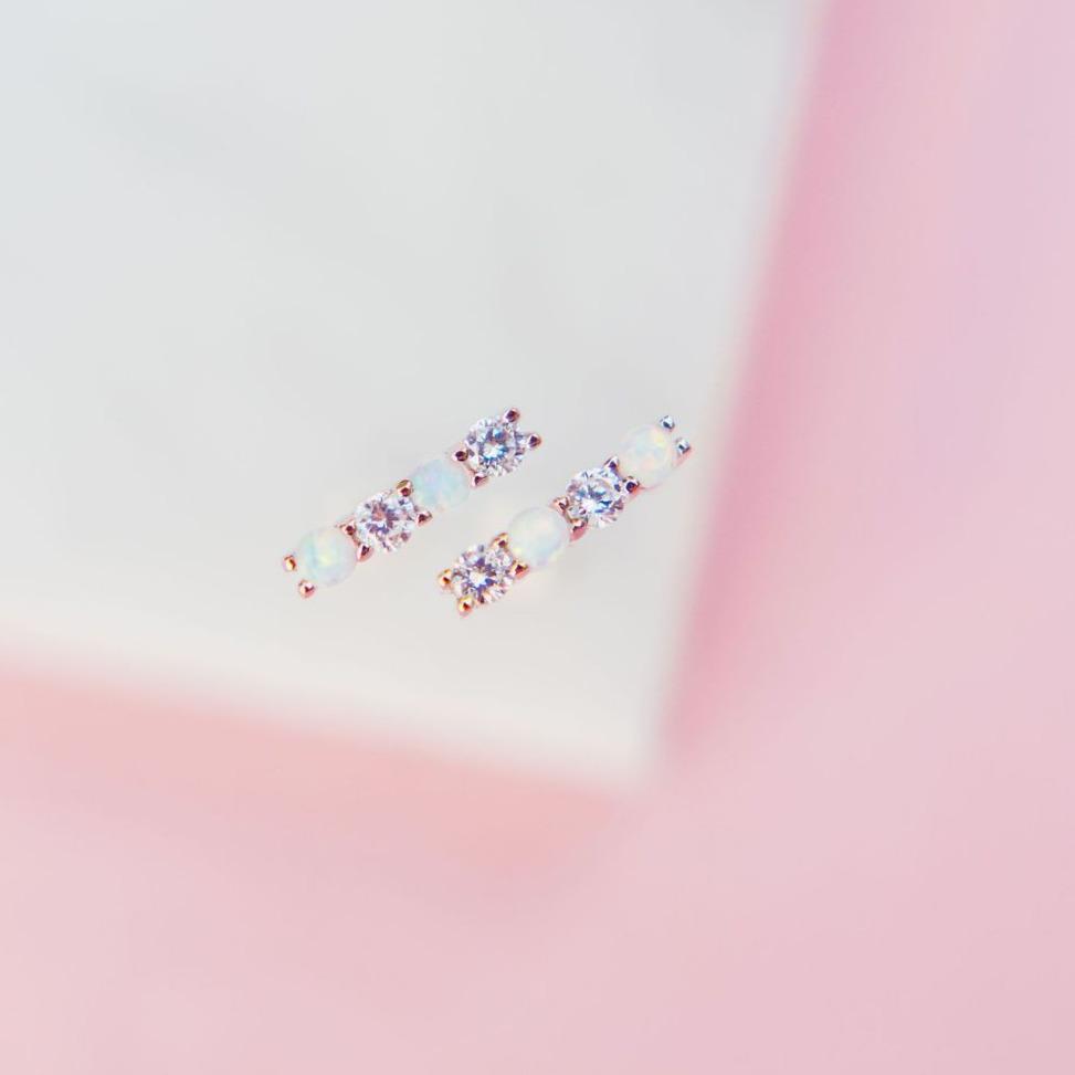 "Infinity" Bar Studs in Opal + Cubic Zirconia Earrings Chloe + Lois