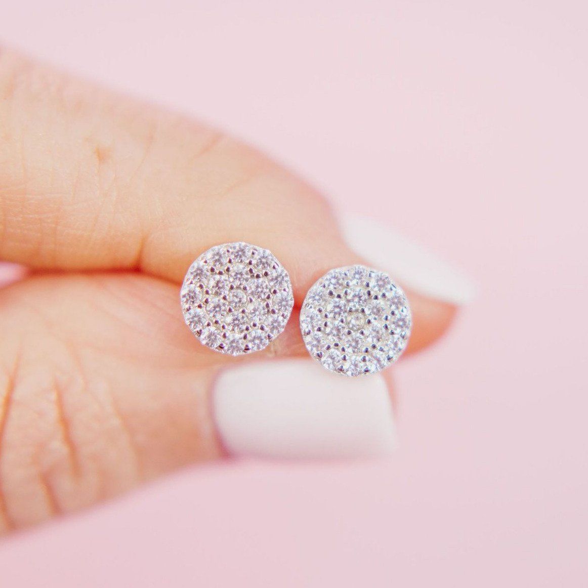 Sterling Silver Pavé Disc Stud Earrings Earrings Chloe + Lois
