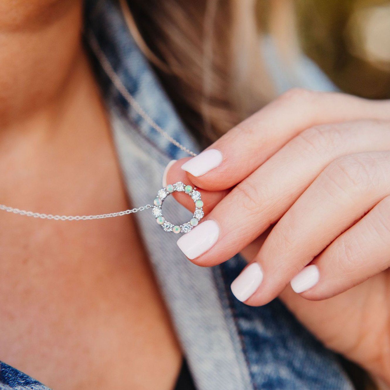"Infinity" Necklace in White Opal + Cubic Zirconia Necklaces Chloe + Lois