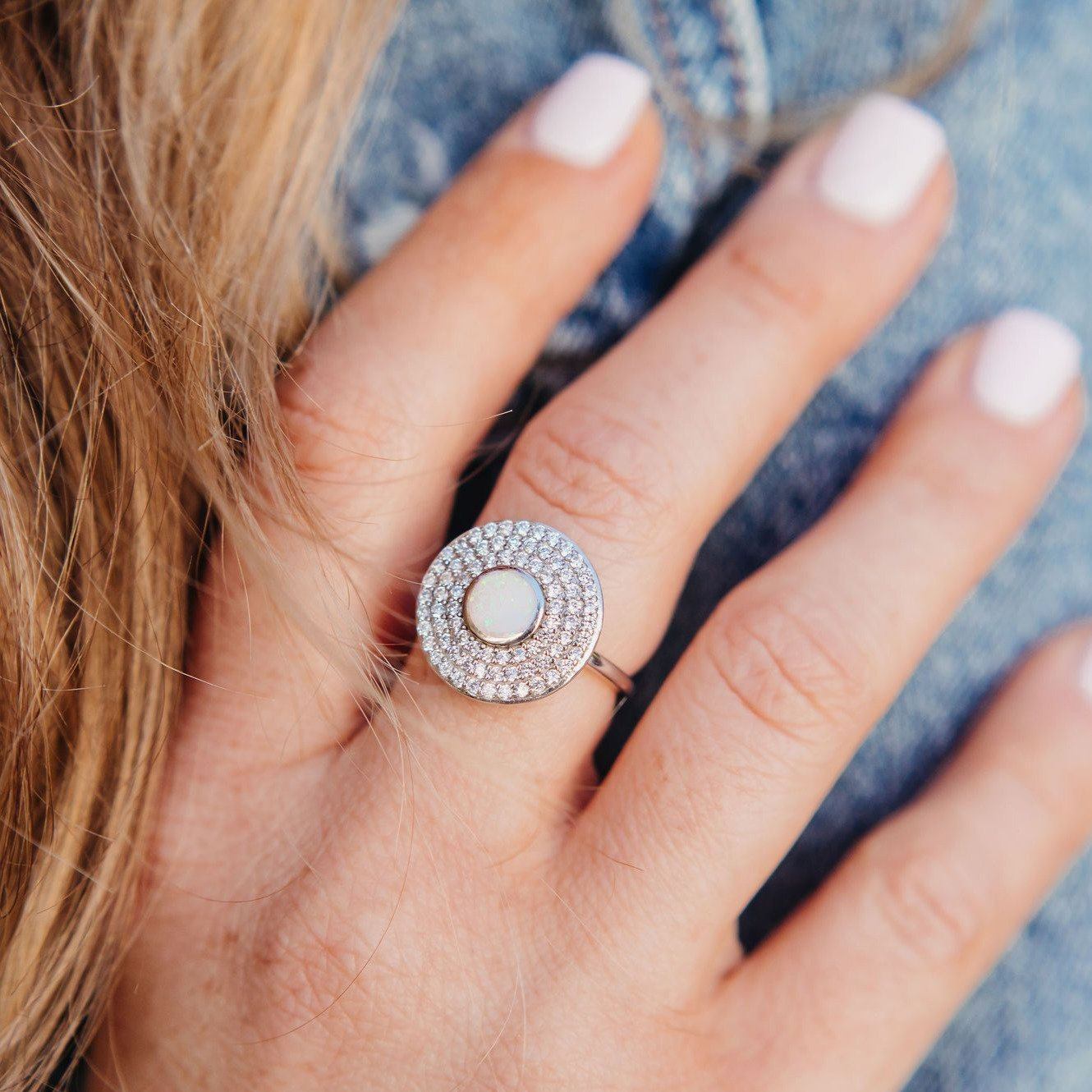 White Opal and Cubic Zirconia "MOD" Statement Ring Rings Chloe + Lois