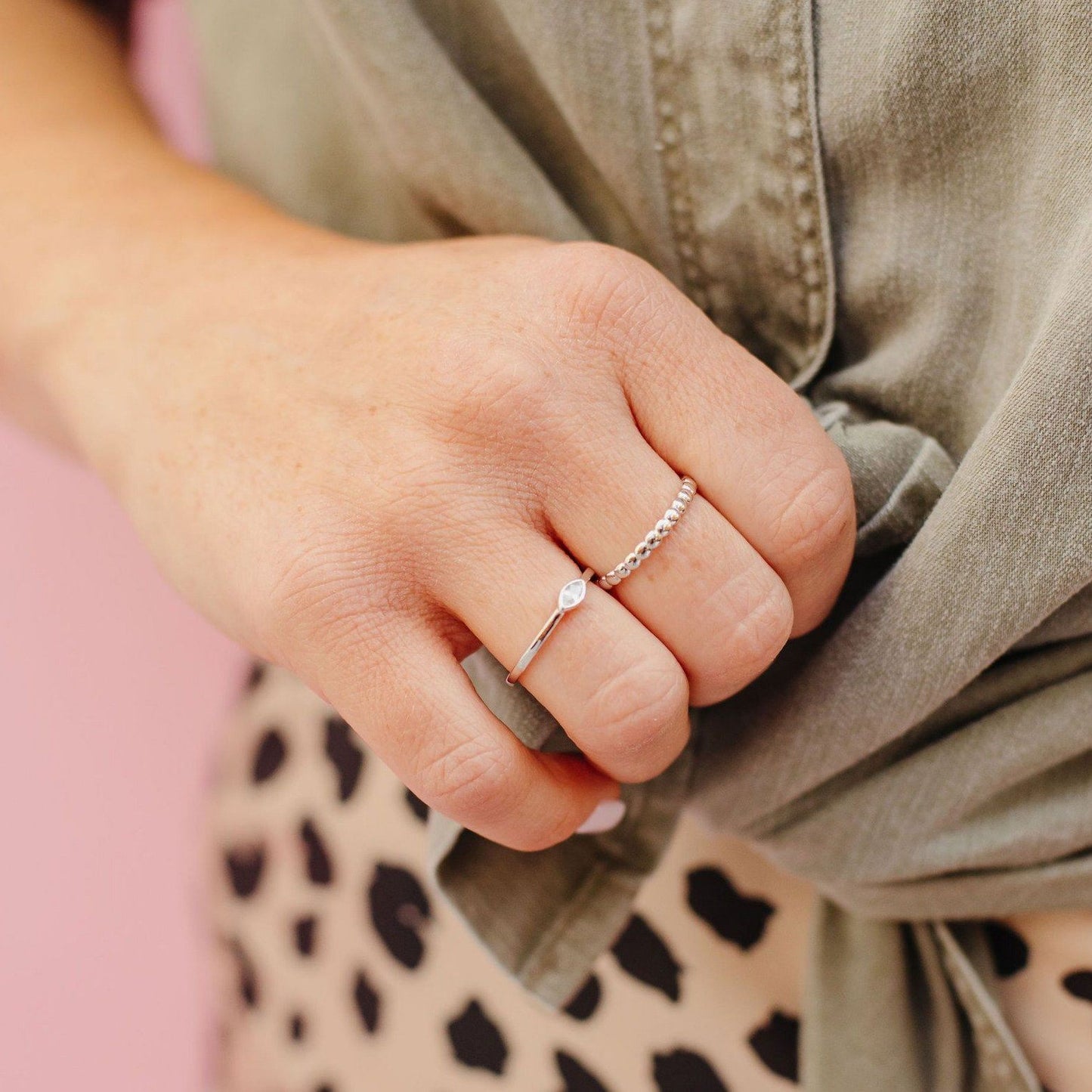 Beaded Slim Stacking Ring Rings Chloe + Lois 6 Solid Sterling Silver