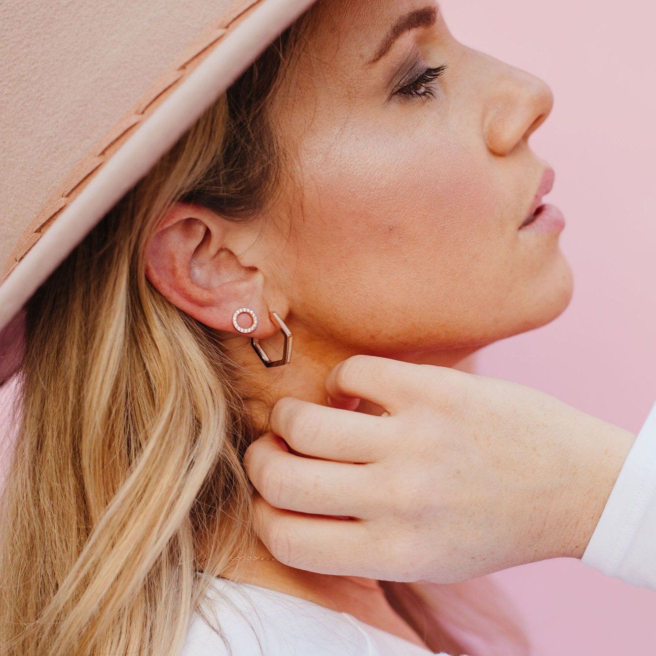 White Opal Stardust Hexagon Hoops EARRINGS Chloe + Lois