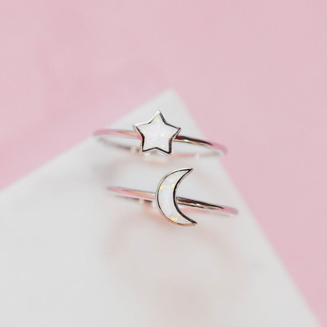 "Starry Night" Stacking Ring Set in White Opal Rings Chloe + Lois