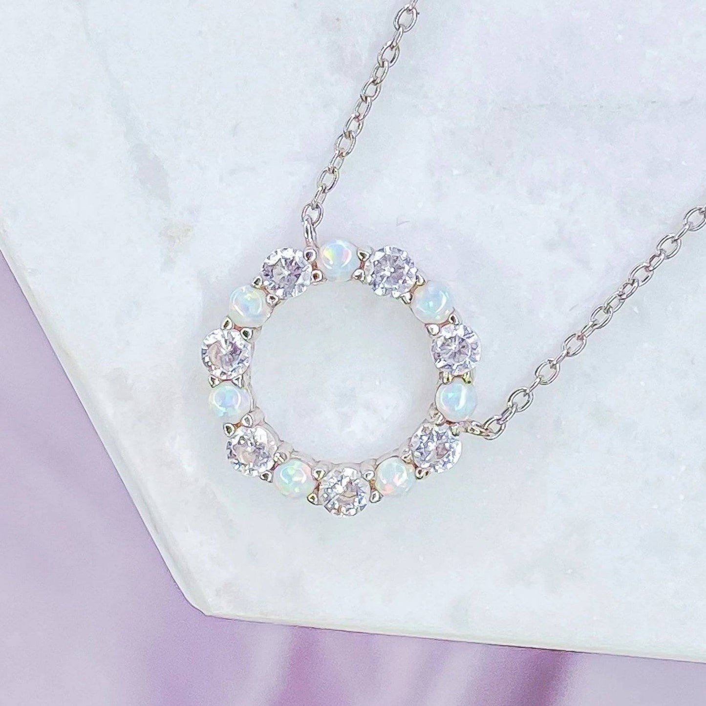 "Infinity" Necklace in White Opal + Cubic Zirconia Necklaces Chloe + Lois